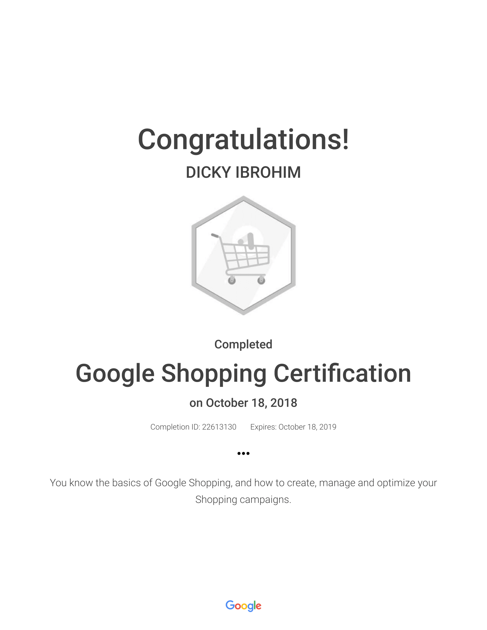 google shopping certification