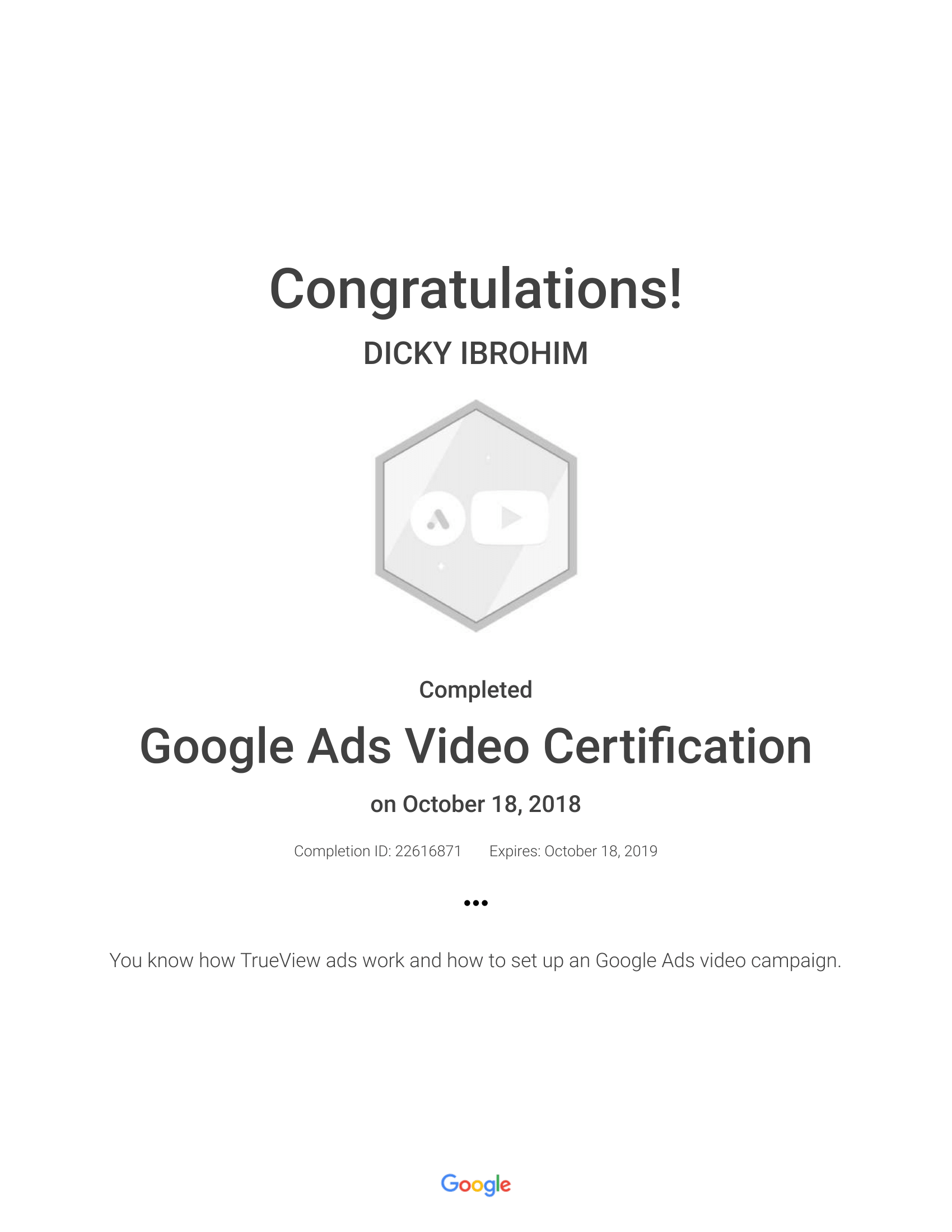 google ads video certification