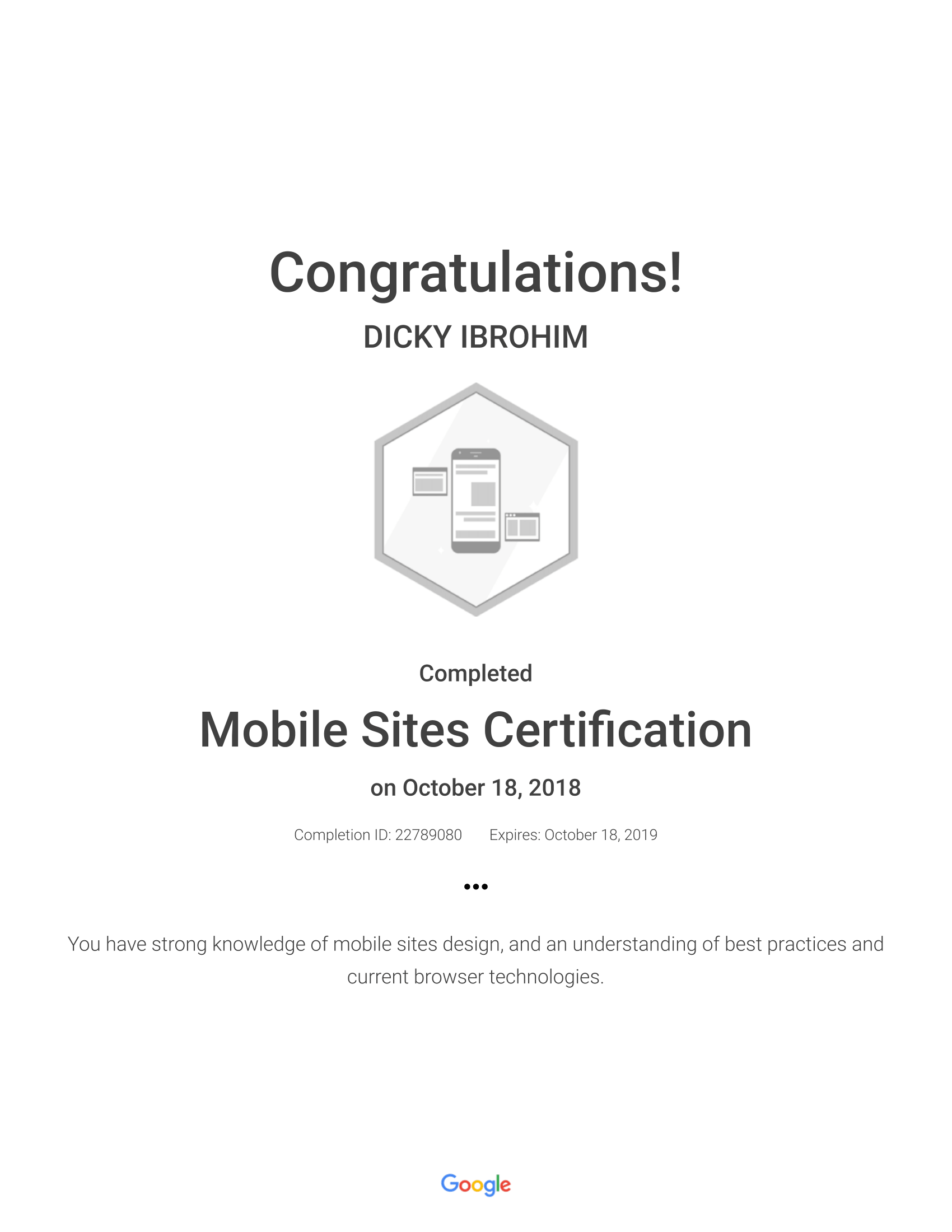mobile site certification