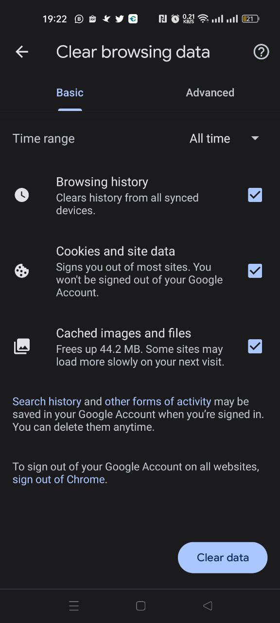 clear cache and history chrome android