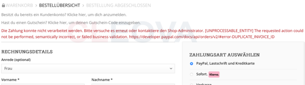 Cara mengatasi error-DUPLICATE_INVOICE_ID saat membayar dengan PayPal error-DUPLICATE_INVOICE_ID